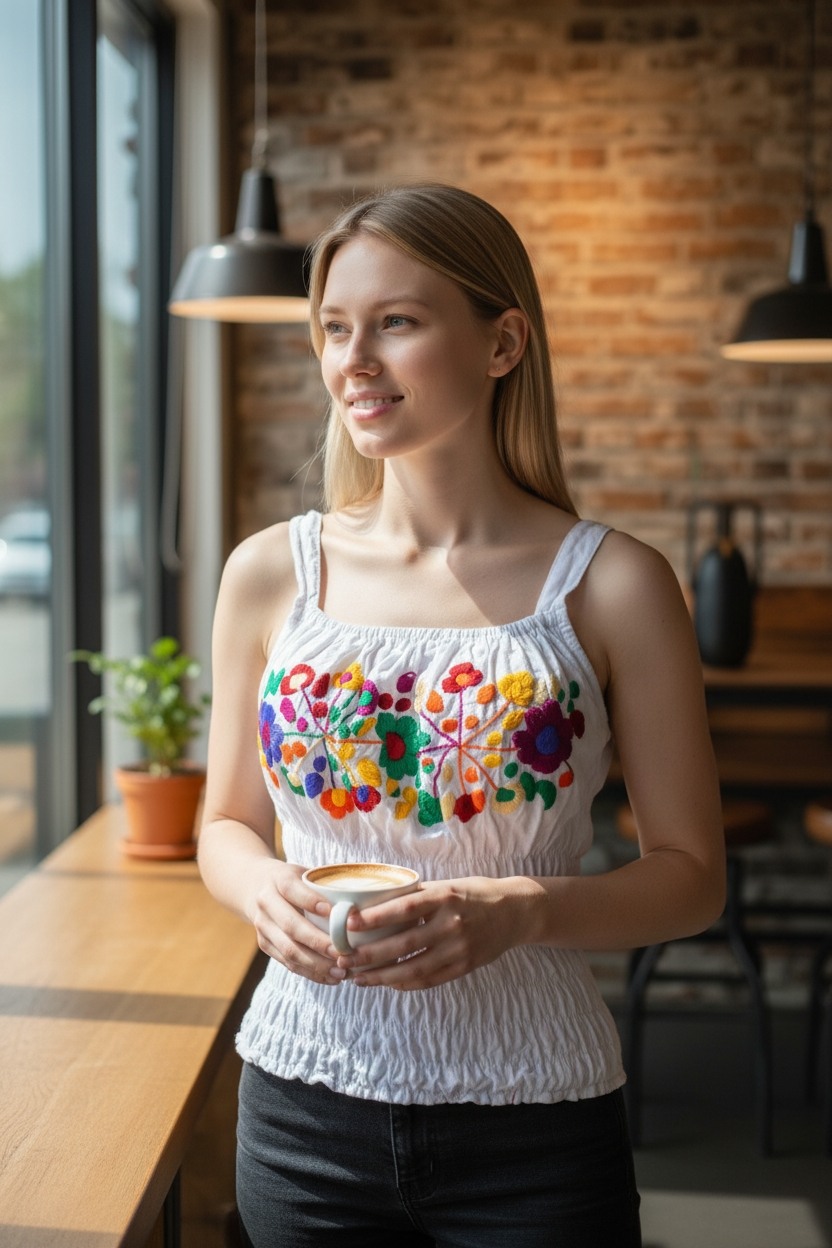 Blusa artesanal blanca bordada a mano para mujer | Hecha en Chiapas – NAWI