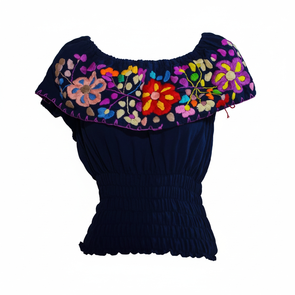 Blusa Olan manta, artesanal para mujer bordada a mano | Guinda y Azul Marino – NAWI