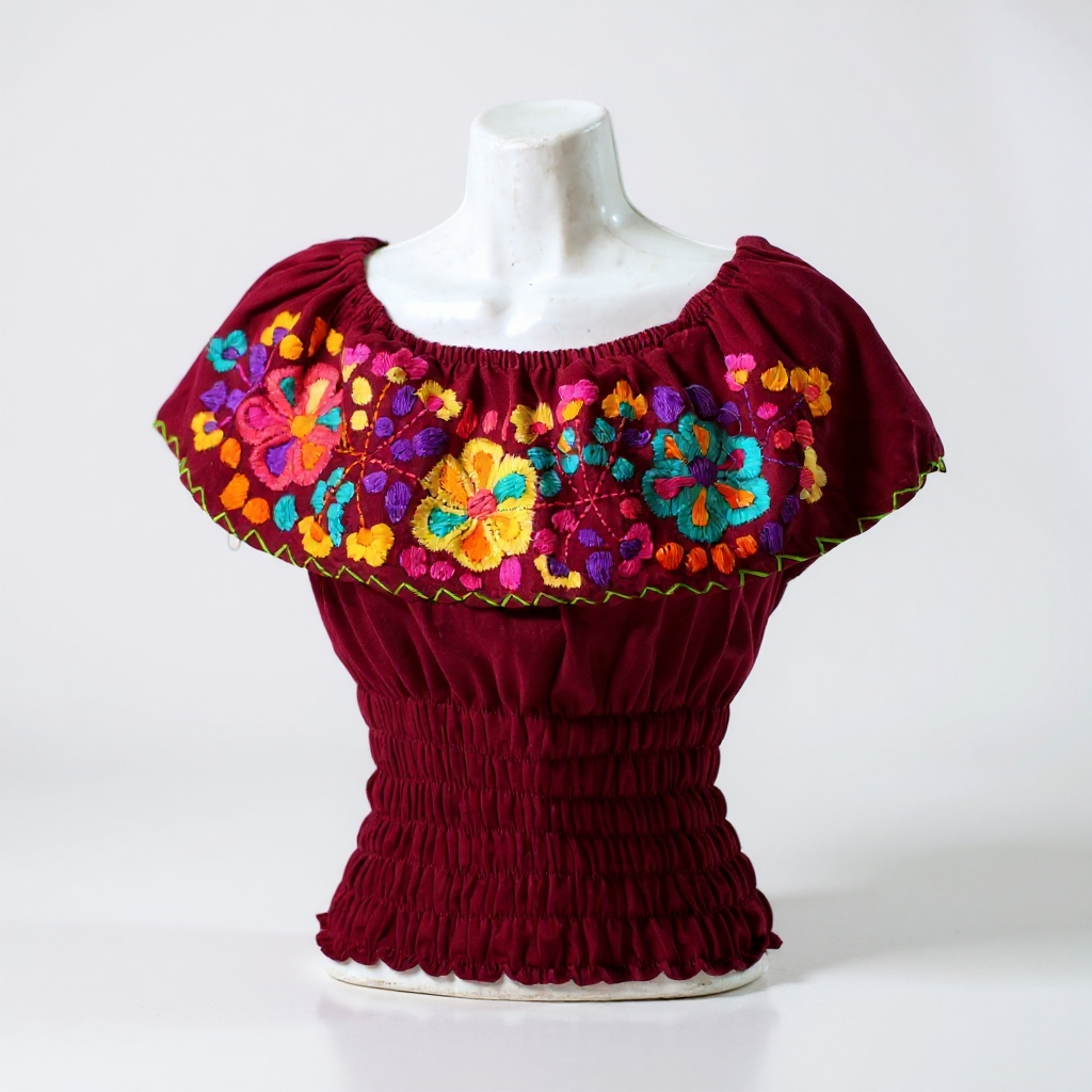 Blusa Olan manta, artesanal para mujer bordada a mano | Guinda y Azul Marino – NAWI